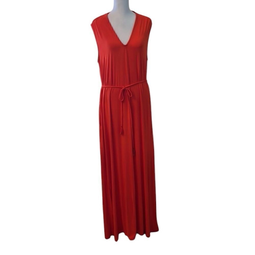 Matilda Jane flaming orange szL sleeveless braided tassel tie maxi dress EUC